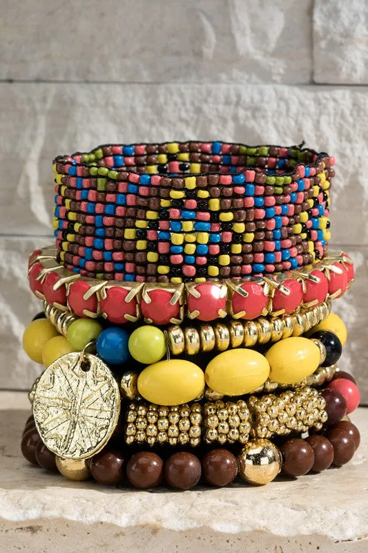 Coral yellow brown multi bracelet