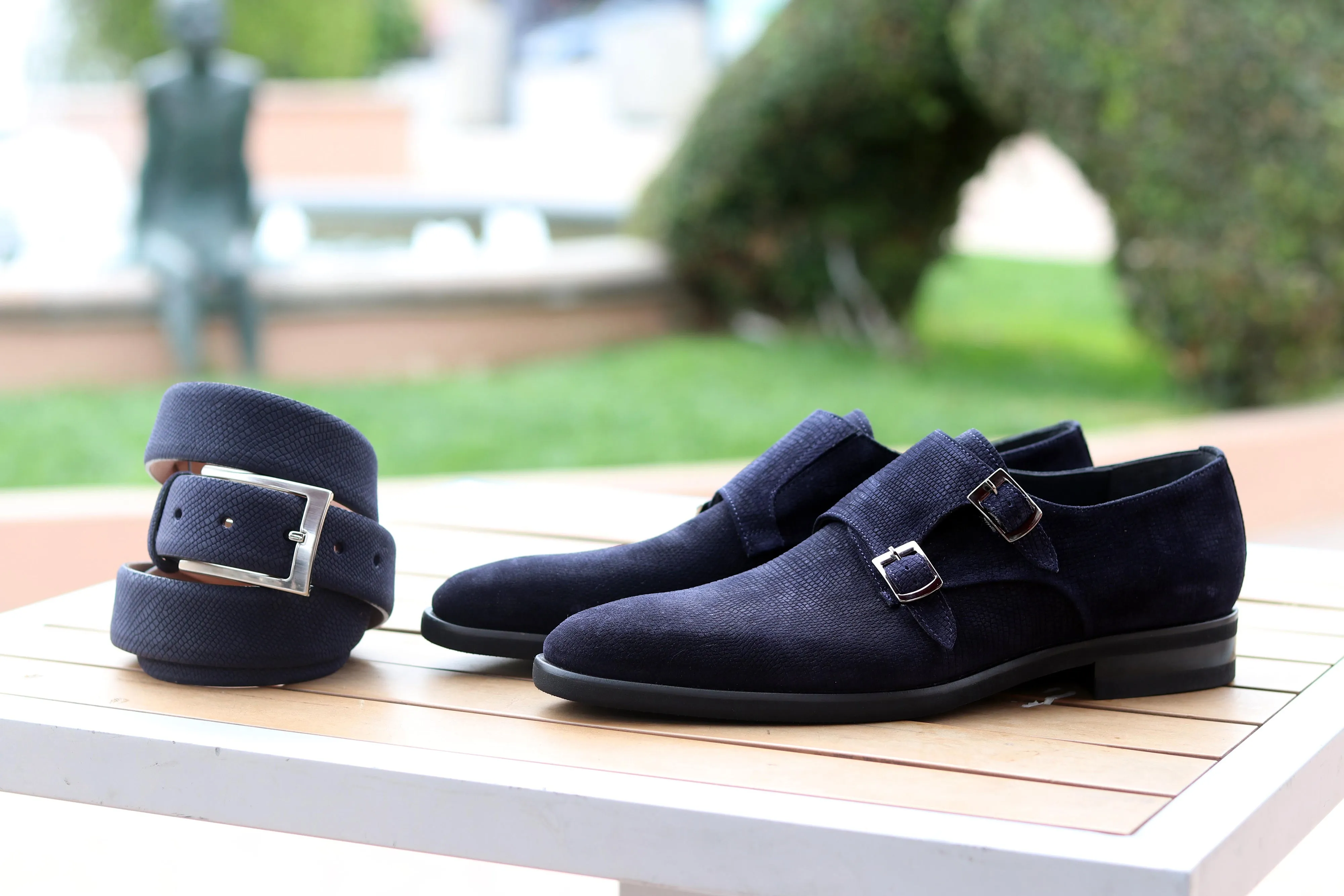 Corrente Suede Double Monkstrap Shoe Navy