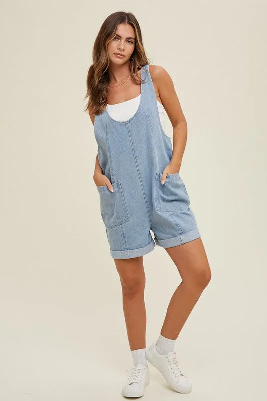 Cotton Denim Seam Detail Romper