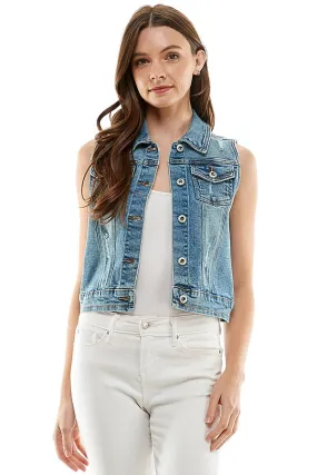 Cotton Stretch Distressed  Denim Vest