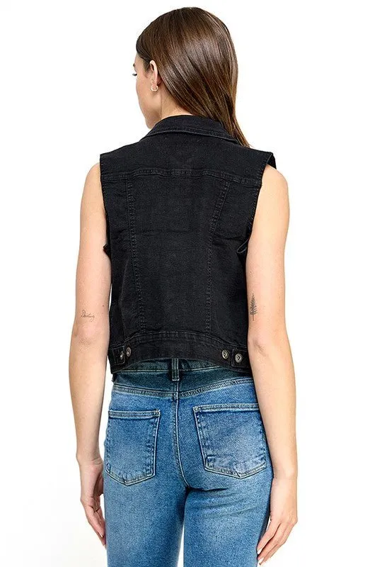 Cotton Stretch Distressed  Denim Vest