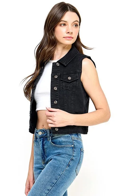 Cotton Stretch Distressed  Denim Vest