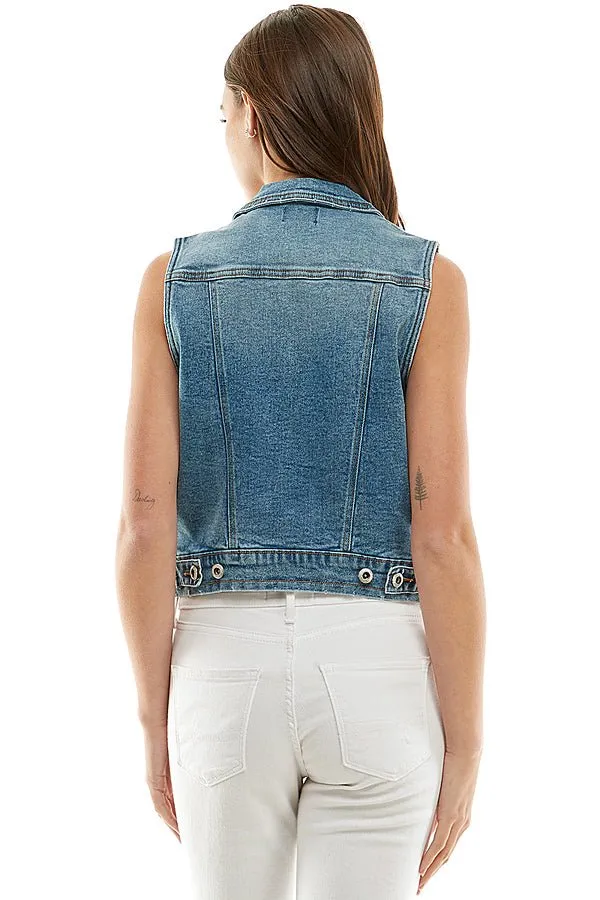 Cotton Stretch Distressed  Denim Vest