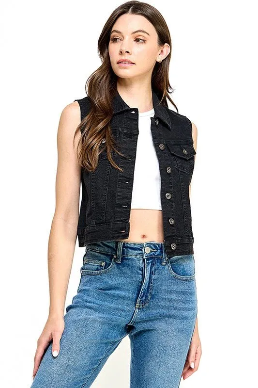 Cotton Stretch Distressed  Denim Vest