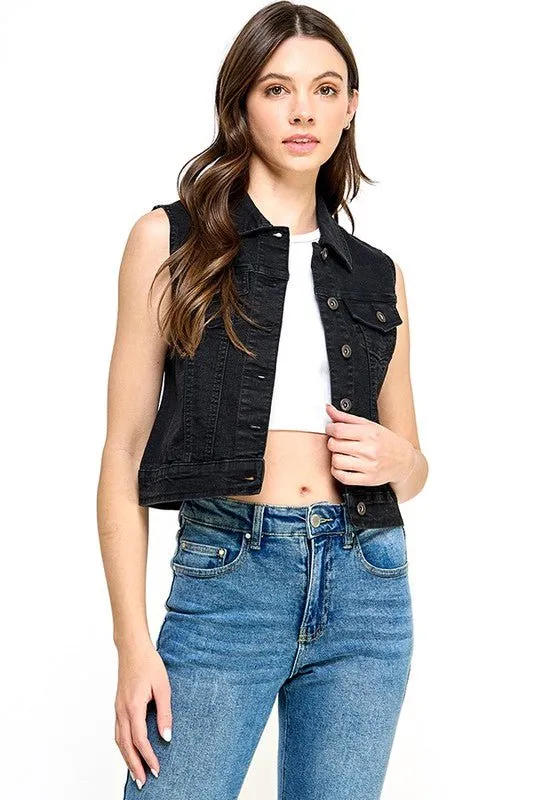 Cotton Stretch Distressed  Denim Vest