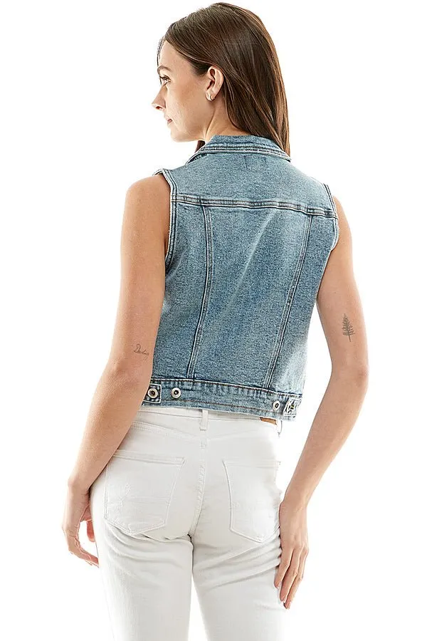 Cotton Stretch Distressed  Denim Vest