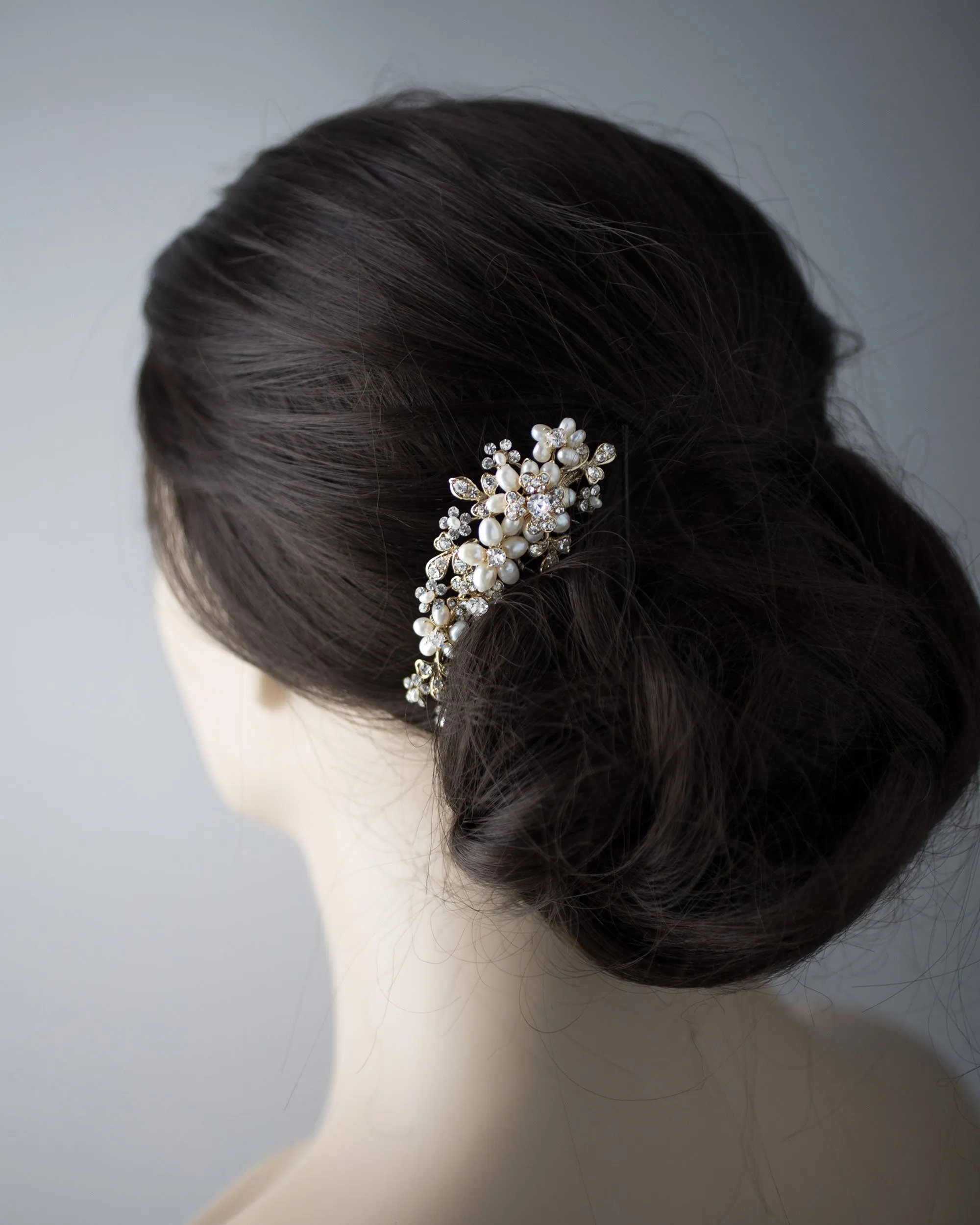 Cultured Pearl Flower Gold Wedding Hair Comb