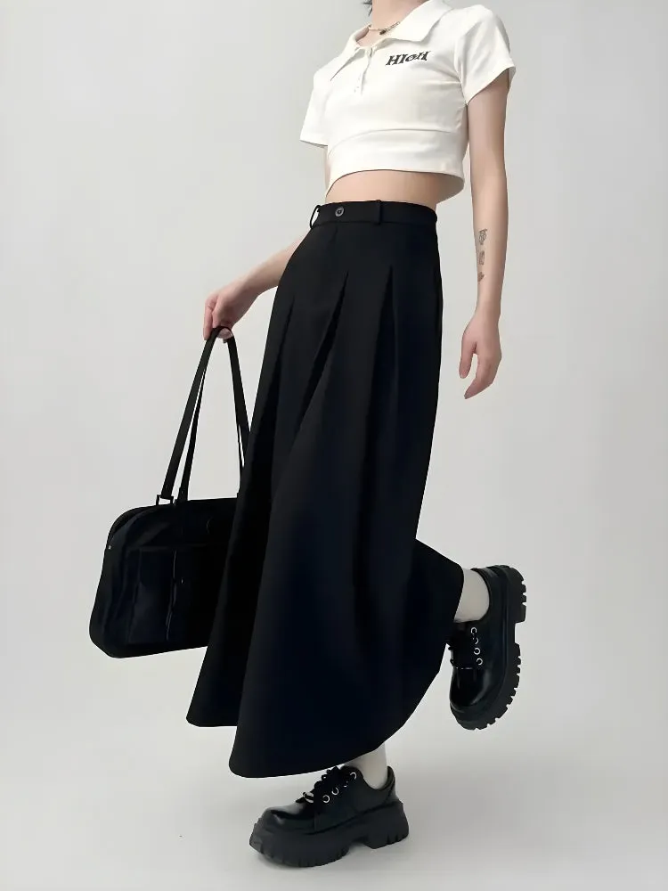 Dark Academia Pleated Midi Skirt