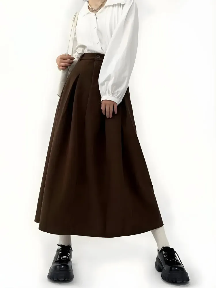 Dark Academia Pleated Midi Skirt