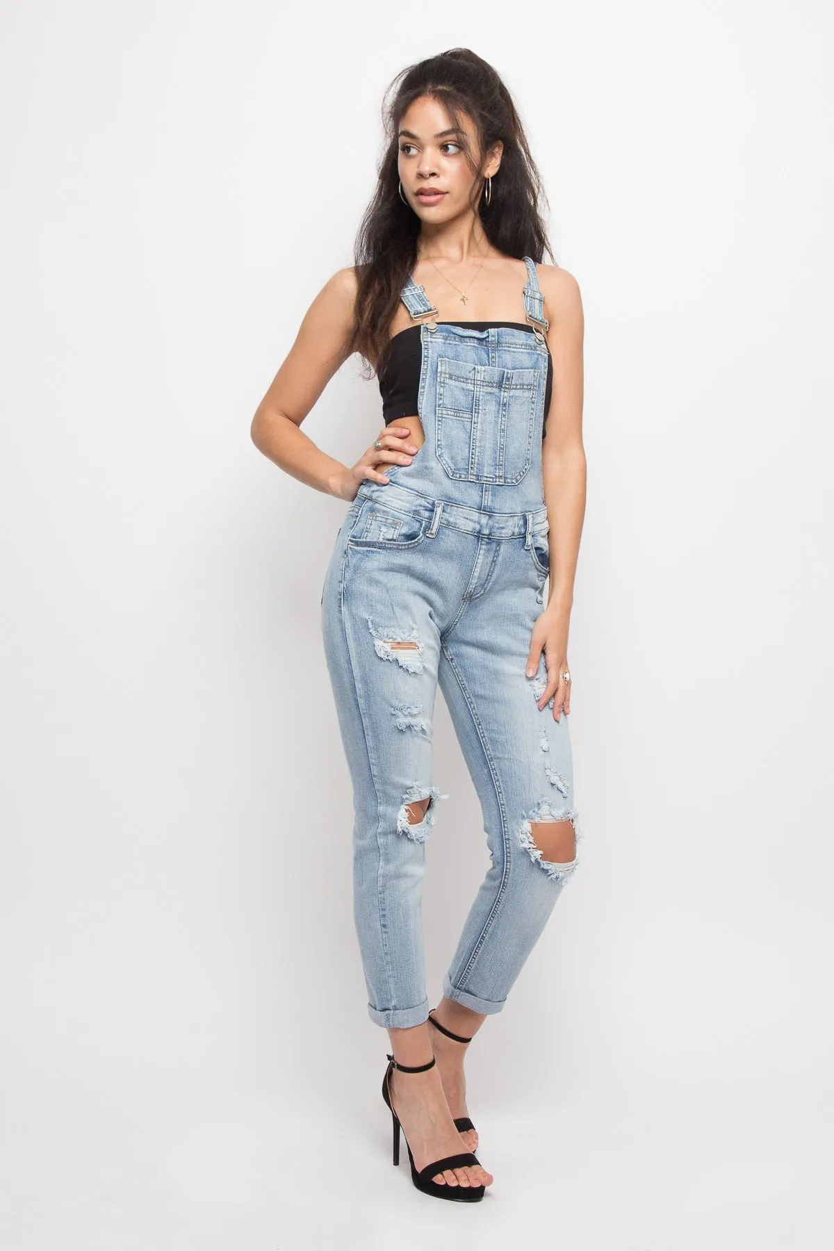 Destroyed Denim Overalls