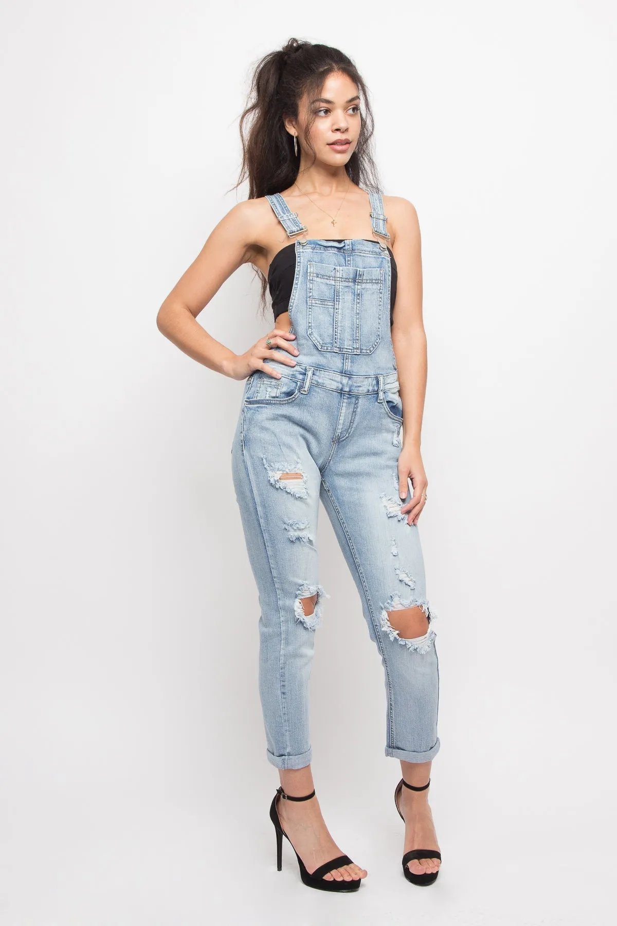 Destroyed Denim Overalls