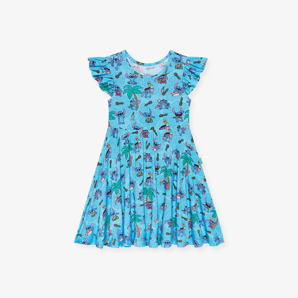 Disney Tropical Stitch Ruffled Cap Sleeve Twirl Dress