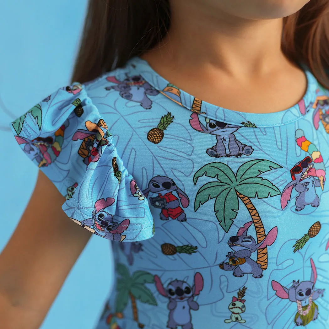 Disney Tropical Stitch Ruffled Cap Sleeve Twirl Dress