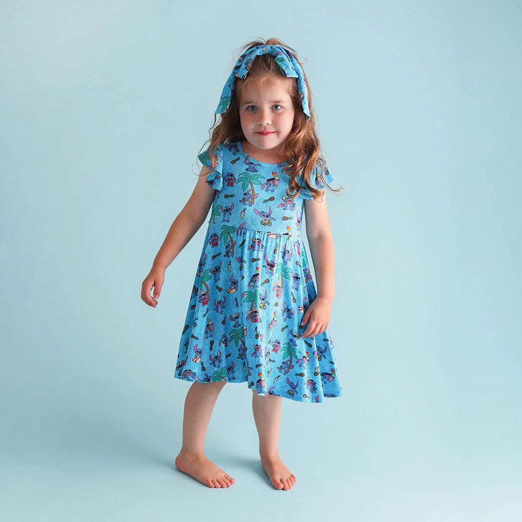 Disney Tropical Stitch Ruffled Cap Sleeve Twirl Dress