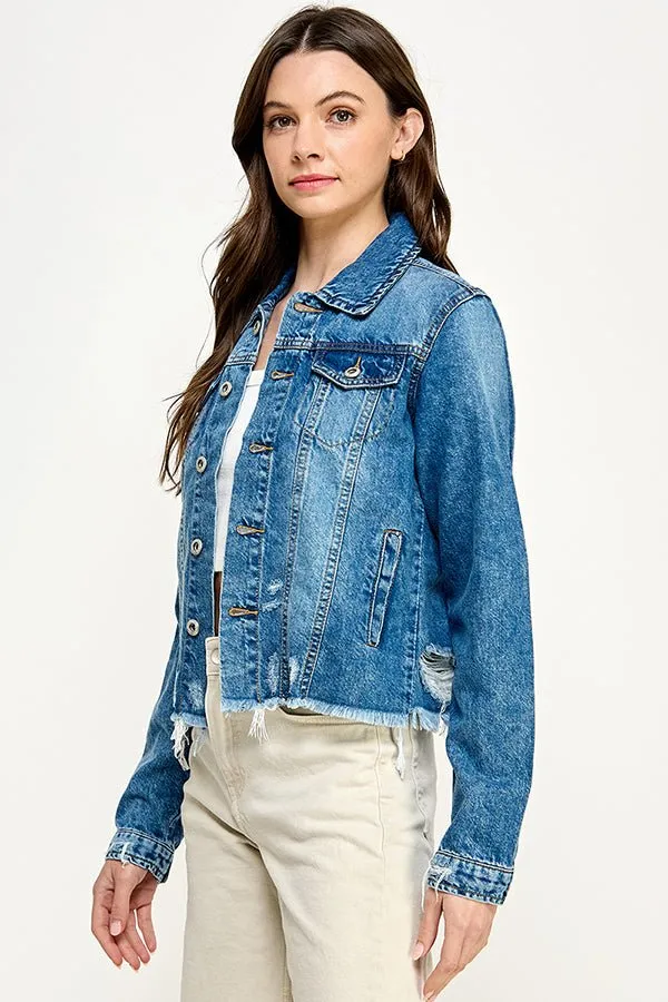 Distressed Cotton Denim Jacket