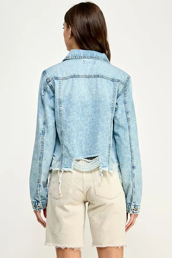 Distressed Cotton Denim Jacket