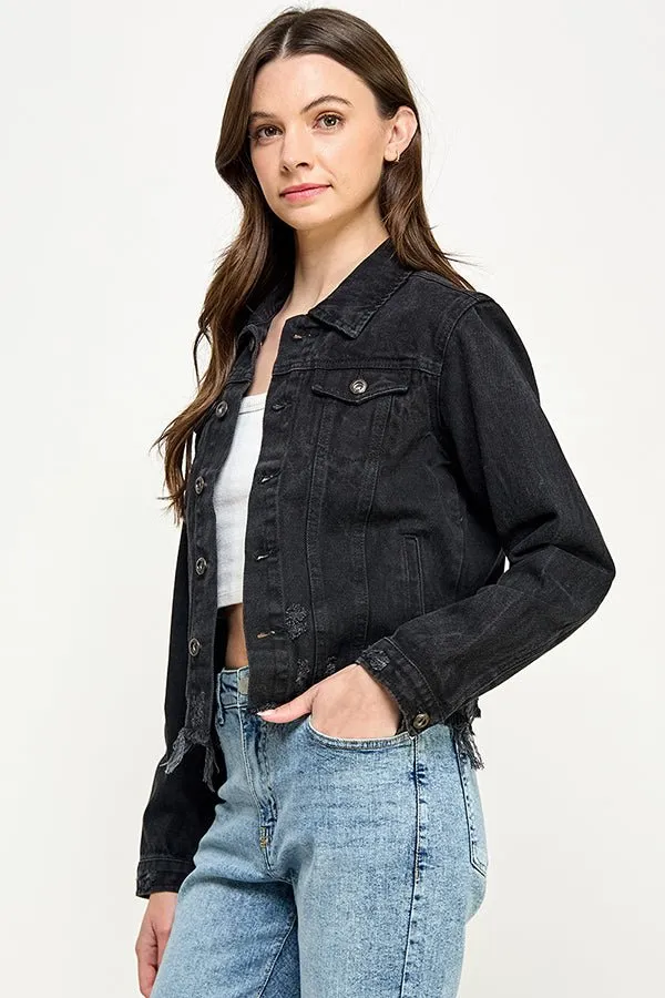 Distressed Cotton Denim Jacket