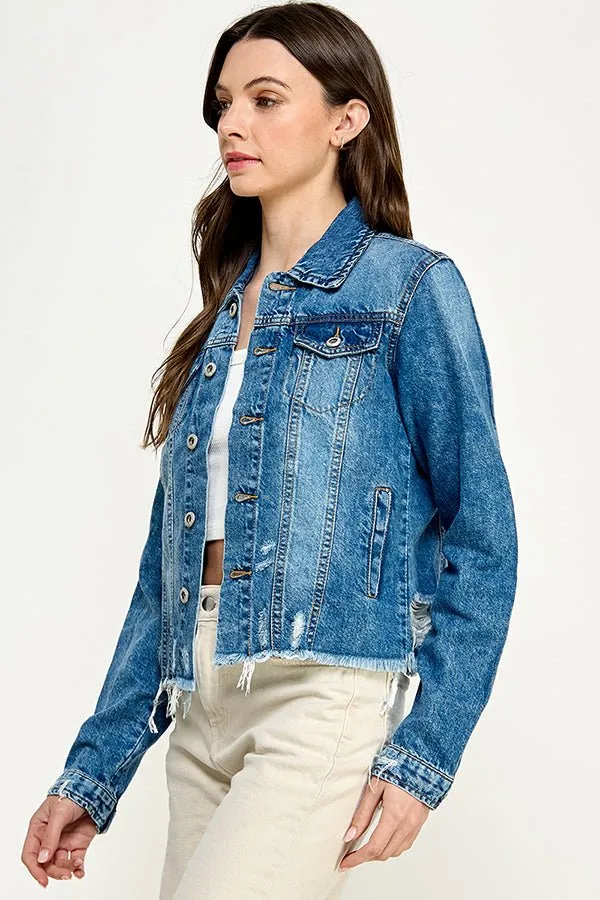 Distressed Cotton Denim Jacket