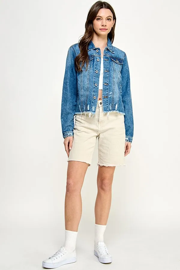 Distressed Cotton Denim Jacket