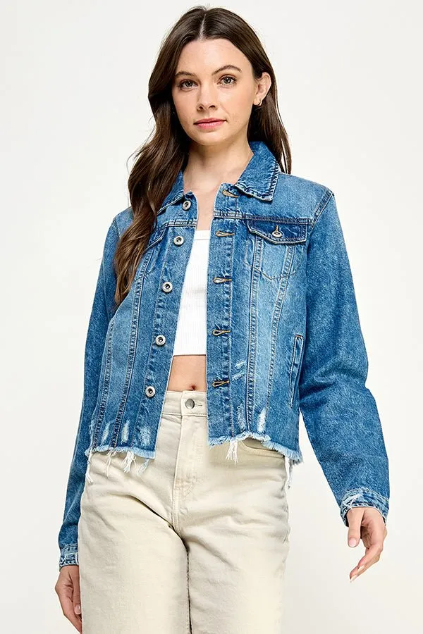 Distressed Cotton Denim Jacket