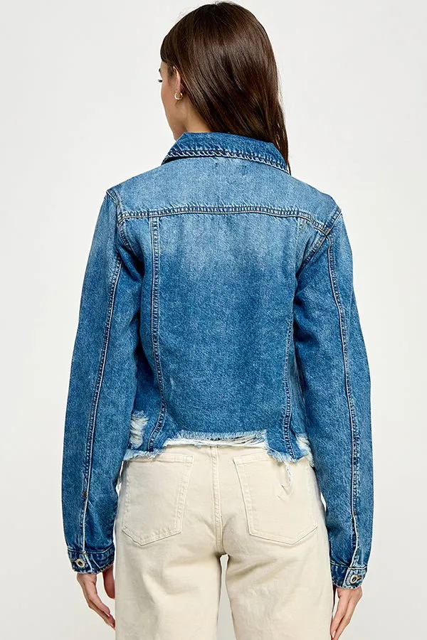 Distressed Cotton Denim Jacket