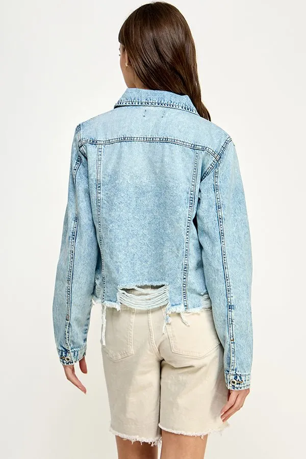 Distressed Cotton Denim Jacket