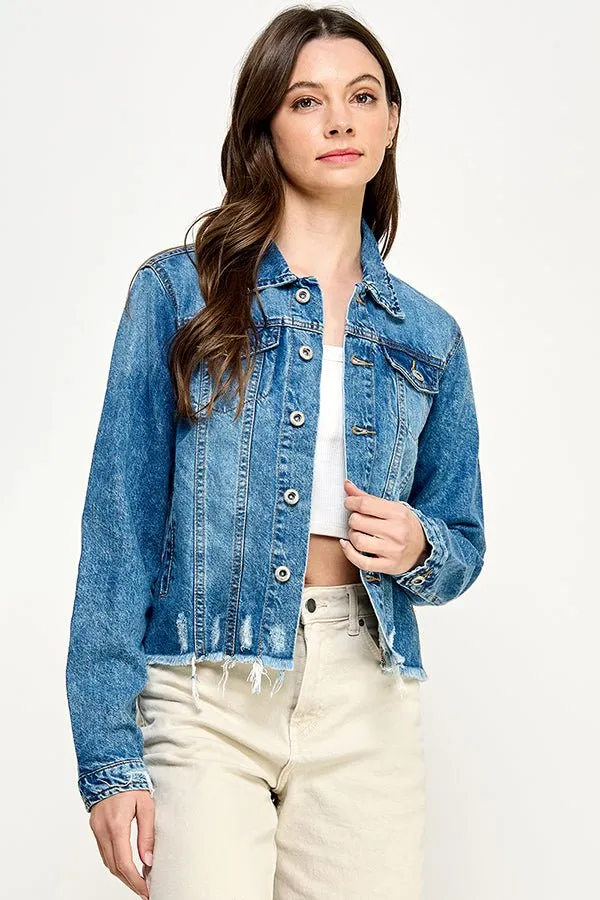 Distressed Cotton Denim Jacket