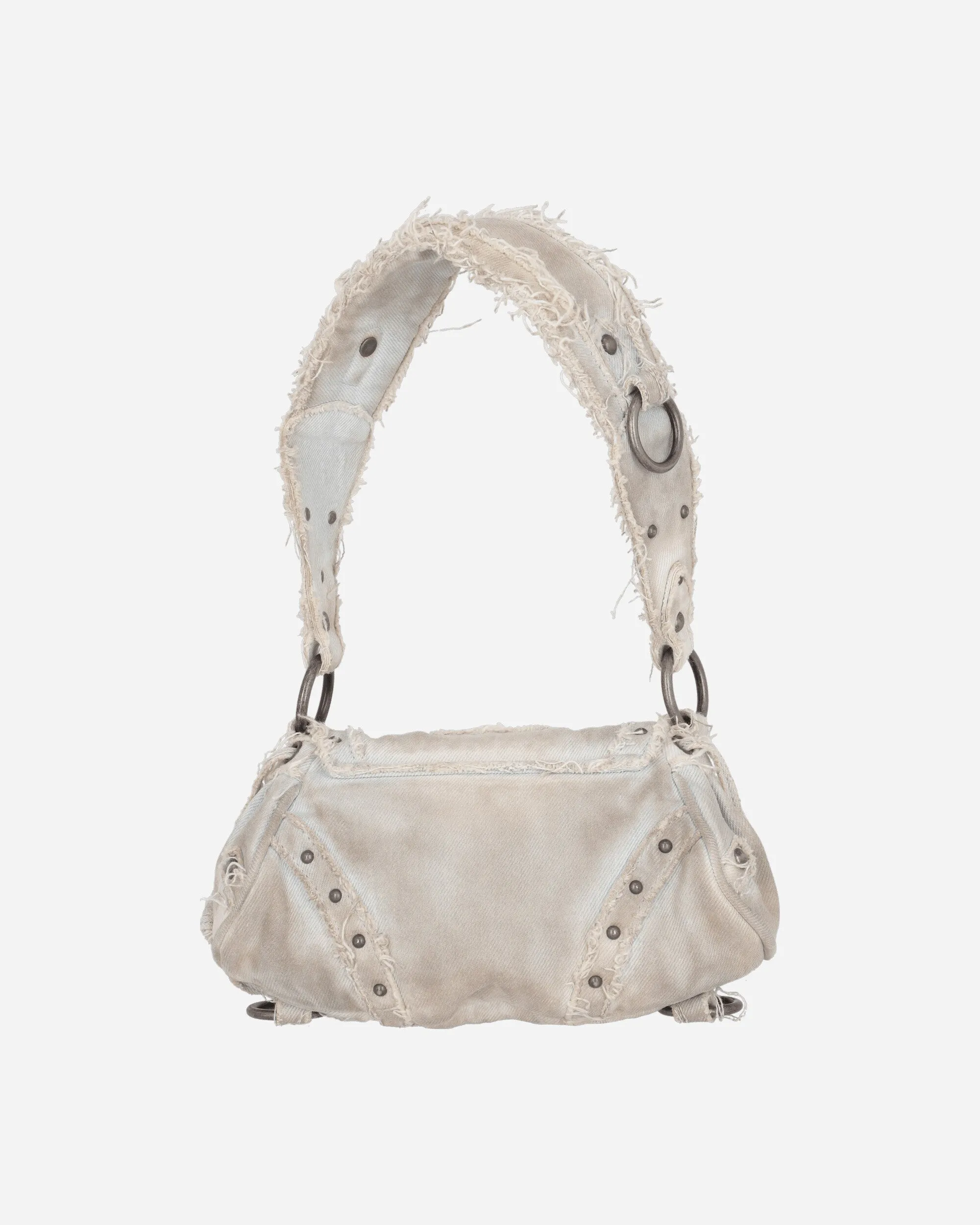 Distressed Denim Shoulder Bag White