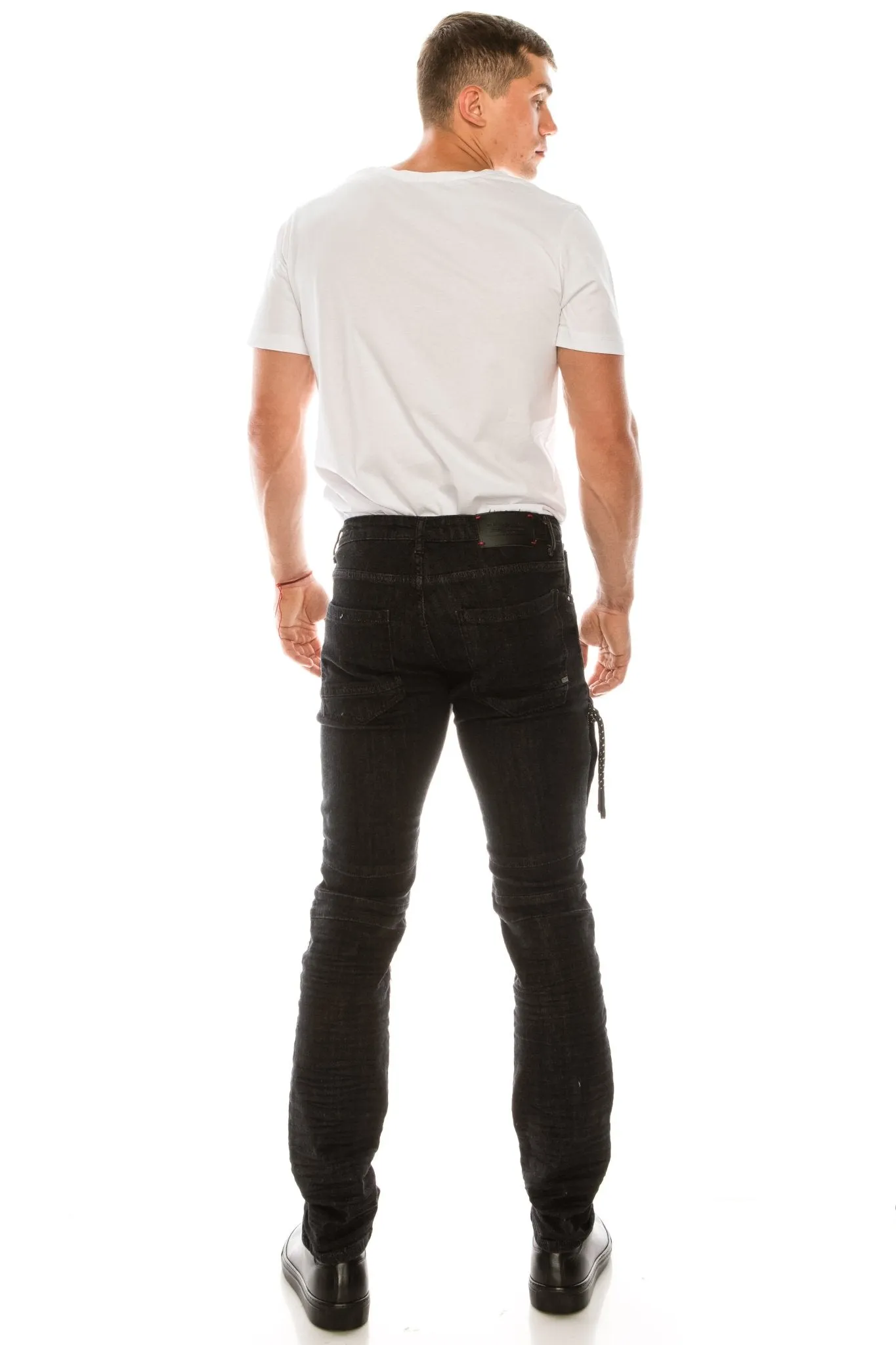 Distressed Moto Tapered Denim - Black White