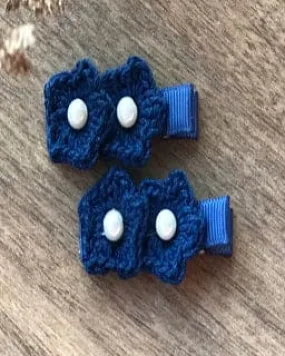 Double Flower Alligator Clips- Navy