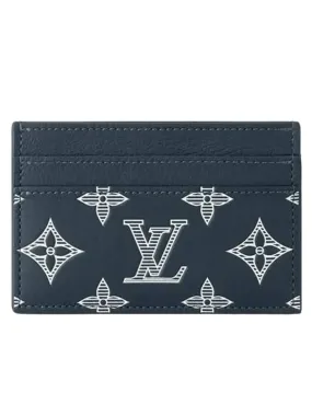 Double Monogram Shadow Calfskin Card Wallet Navy