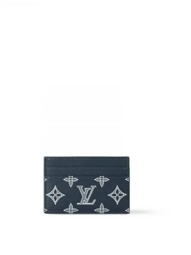 Double Monogram Shadow Calfskin Card Wallet Navy