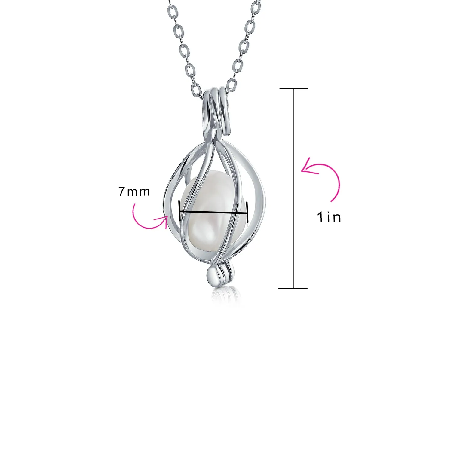 Drop Pendant White Freshwater Cultured Pearl Caged Sterling Silver 18"