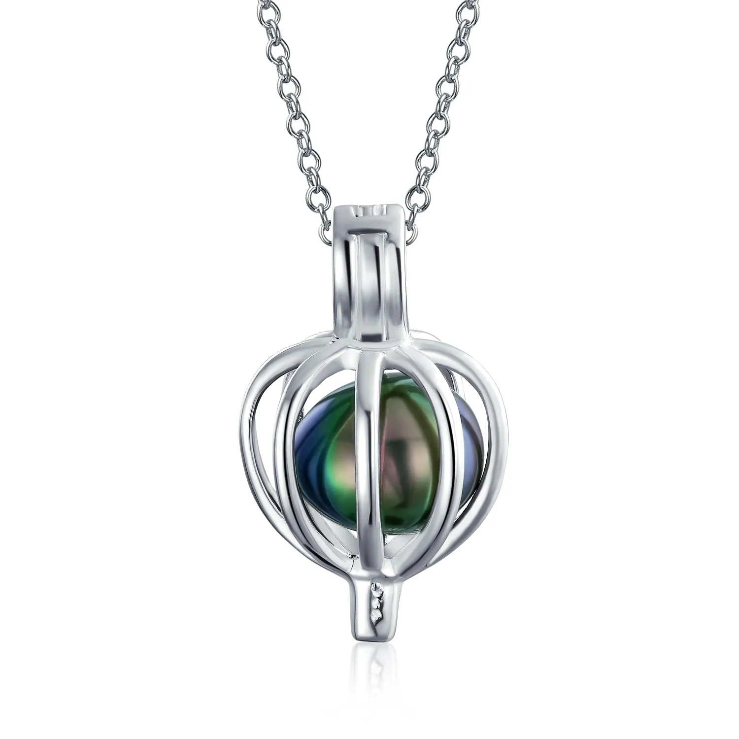 Drop Pendant White Freshwater Cultured Pearl Caged Sterling Silver 18"