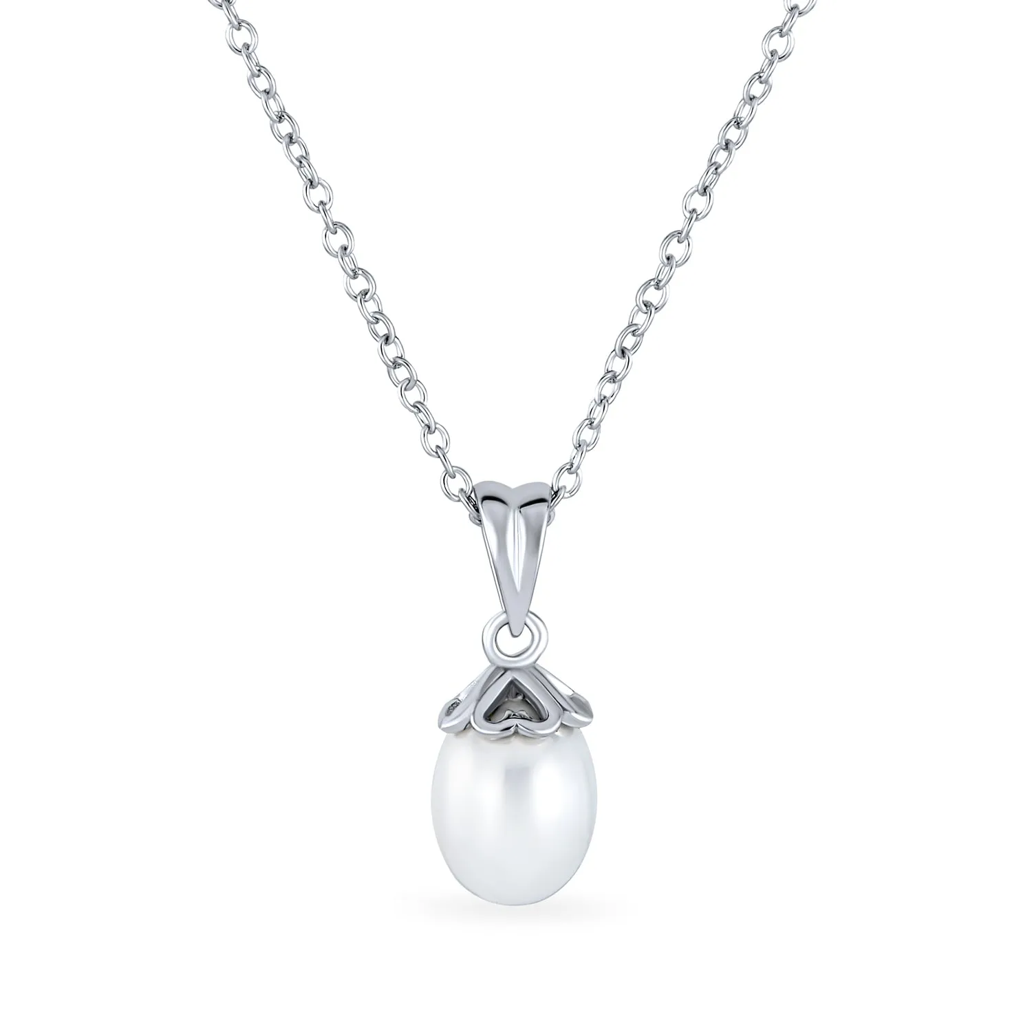 Drop Pendant White Freshwater Cultured Pearl Caged Sterling Silver 18"