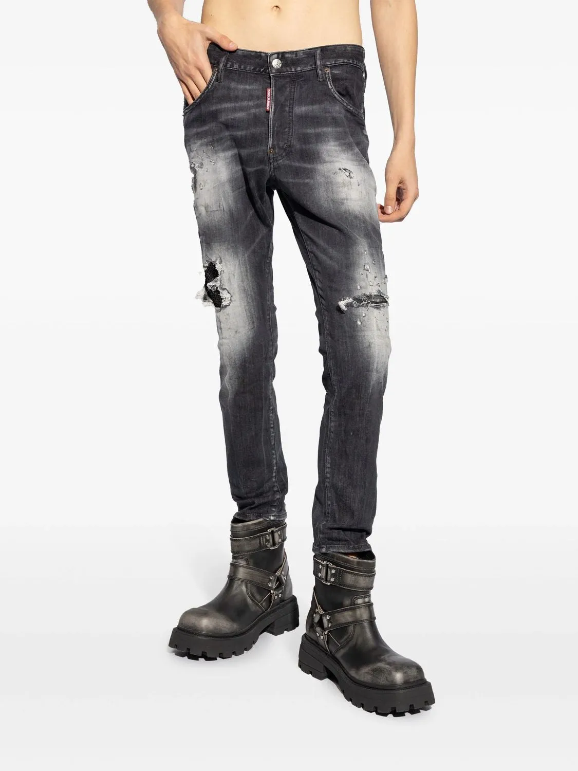 DSQUARED DISTRESSED STRAIGHT-LEG JEANS