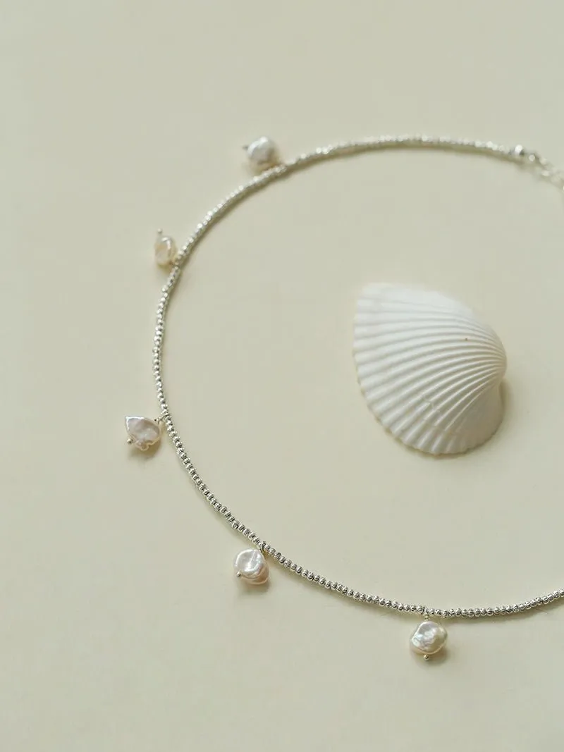 Elegant Natural Silver Beads and Pearl Pendant Necklace