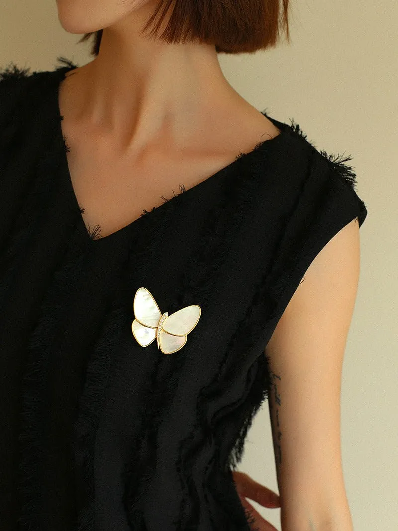 Elegant White Mother of Pearl Butterfly Brooch