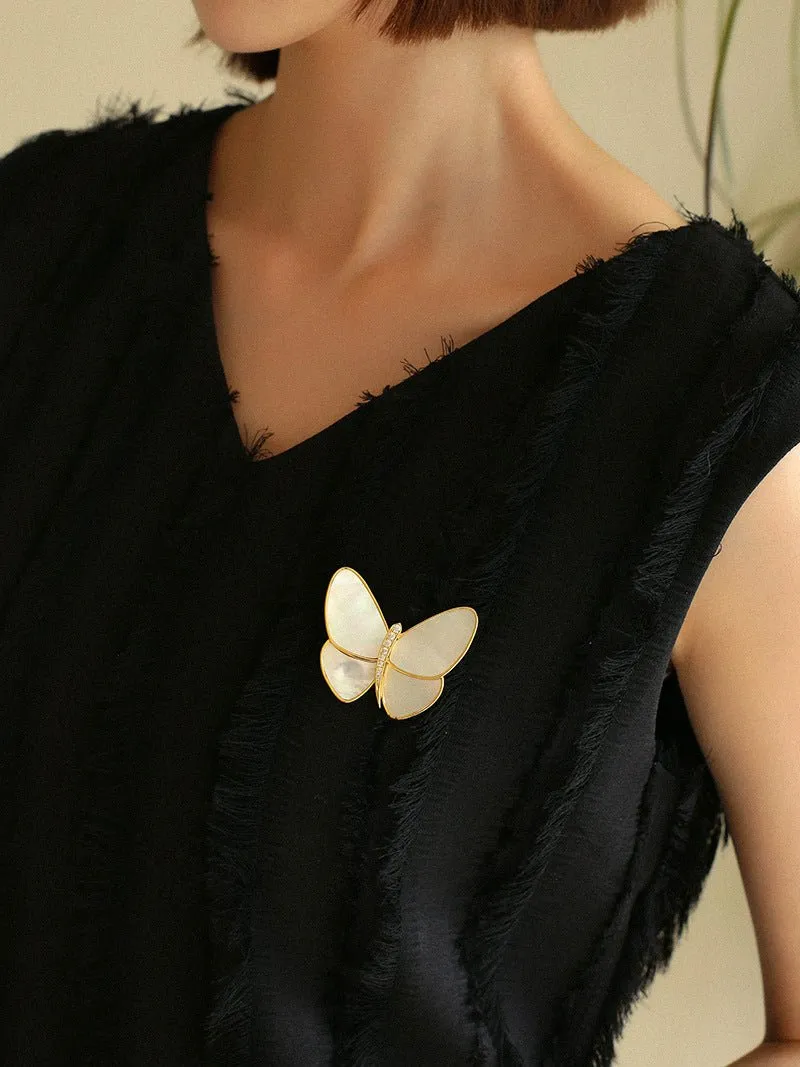 Elegant White Mother of Pearl Butterfly Brooch