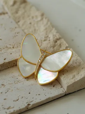 Elegant White Mother of Pearl Butterfly Brooch