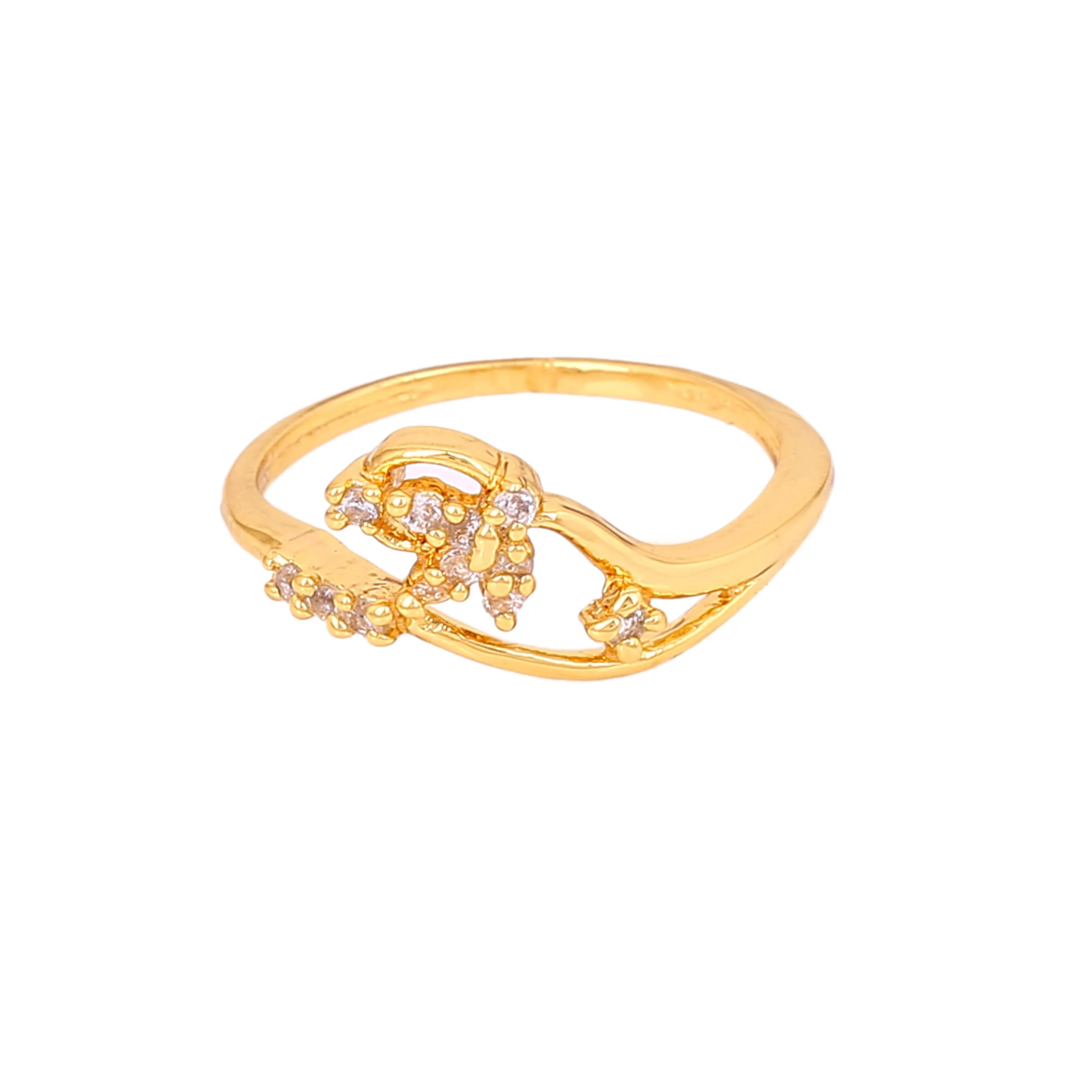 Estele Gold Plated CZ Flower Designer Finger Ring for Women