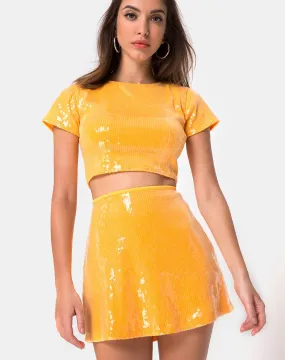 Ewi Skirt in Tangerine with Clear Sequin