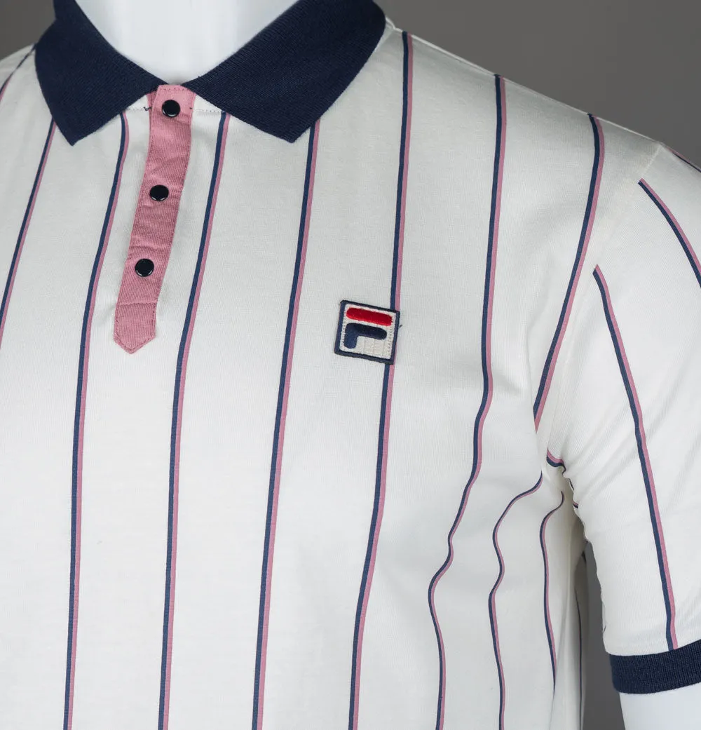 Fila Vintage Brett Double Stripe BB1 Polo Shirt Gardenia/Fila Navy/Foxglove