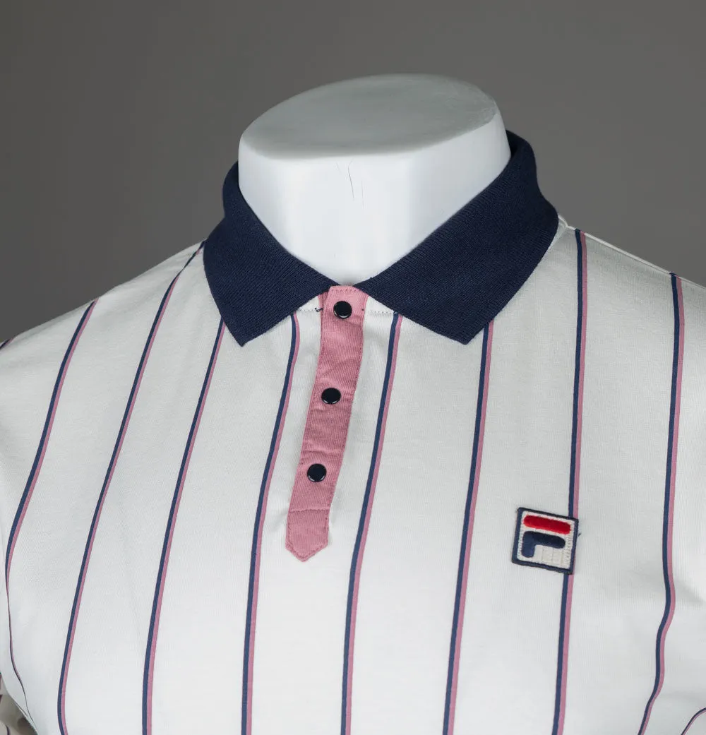 Fila Vintage Brett Double Stripe BB1 Polo Shirt Gardenia/Fila Navy/Foxglove