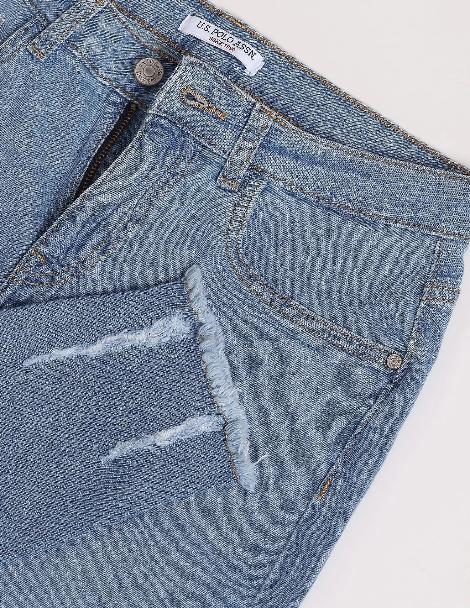 Frayed Hem Rinsed Skinny Fit Jeans