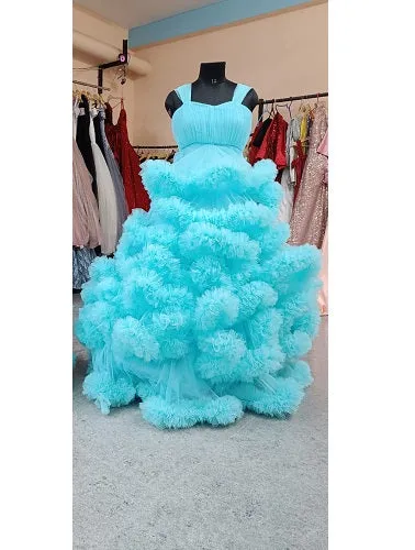 G1648, Ice Blue Ruffled Mother Daughter Shoot Gown, Size (ALL)pp