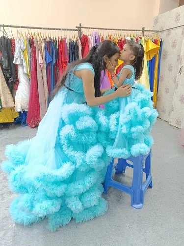 G1648, Ice Blue Ruffled Mother Daughter Shoot Gown, Size (ALL)pp