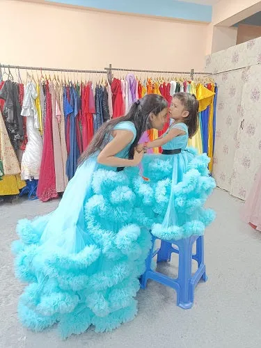 G1648, Ice Blue Ruffled Mother Daughter Shoot Gown, Size (ALL)pp