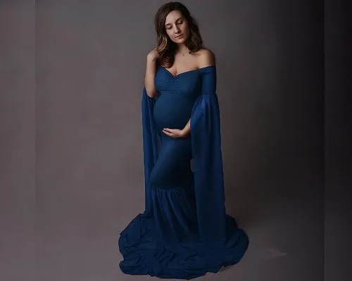 G207,(4) Navy Blue Maternity Shoot Baby Shower Trail Lycra Body Fit Gown, Size(All)