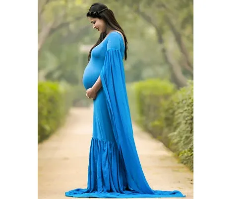 G207,(4) Navy Blue Maternity Shoot Baby Shower Trail Lycra Body Fit Gown, Size(All)